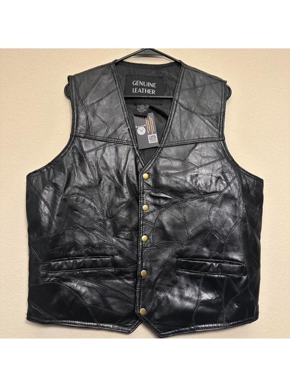Vintage 90s Genuine Leather Patchwork Black Vest